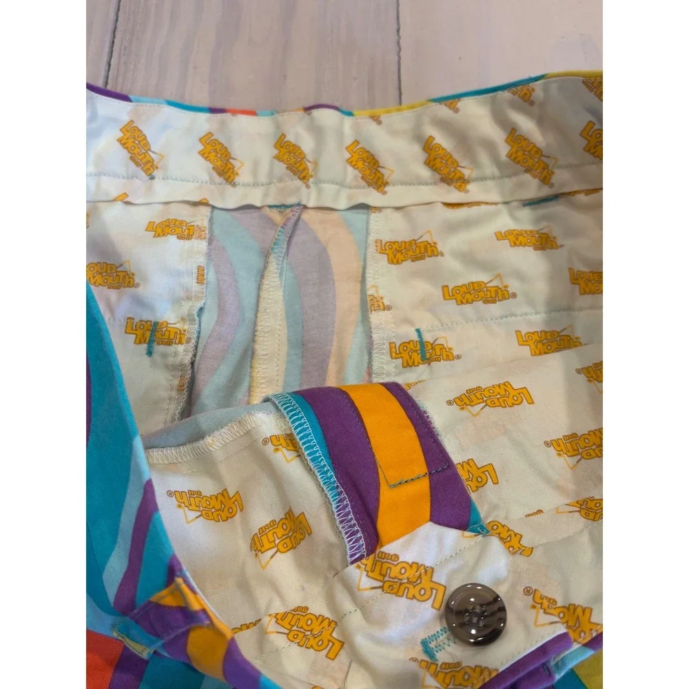 Loudmouth Golf Shorts Mens 36 Multicolor Wavy Psychedelic Stripe Cotton Stretch